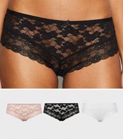New Look 3 Pack Black Tan and White Lace Brazilian Briefs